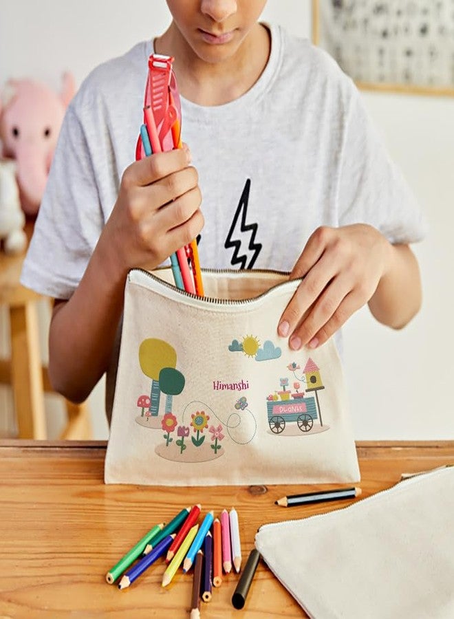 Zooboo Catch All Pouch Personalized with Kid's Names, 100% Cotton with Zipper, Pencil Pouch for Boys and Girls, School Supply Stationery Box Organizer for Students Flower Power - Image 2